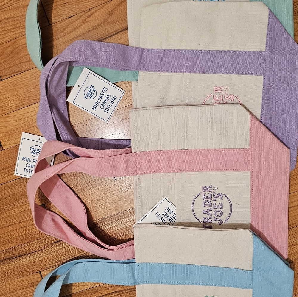 Trader Joe's Mini Canvas Tote Bag Set - Pink, Purple, Blue